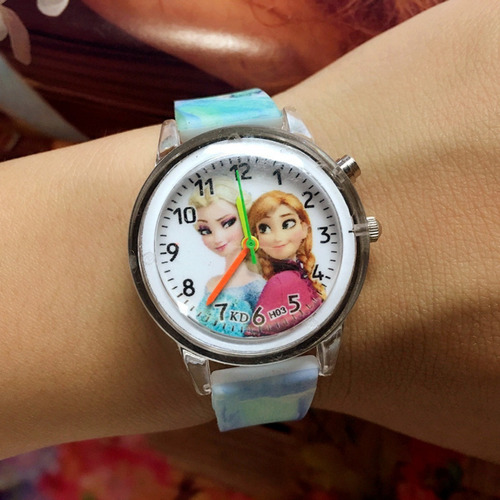 Reloj Princesas Ana Y Elsa Con Luz Niñas Infantil Frozen Correa Azul Nieve