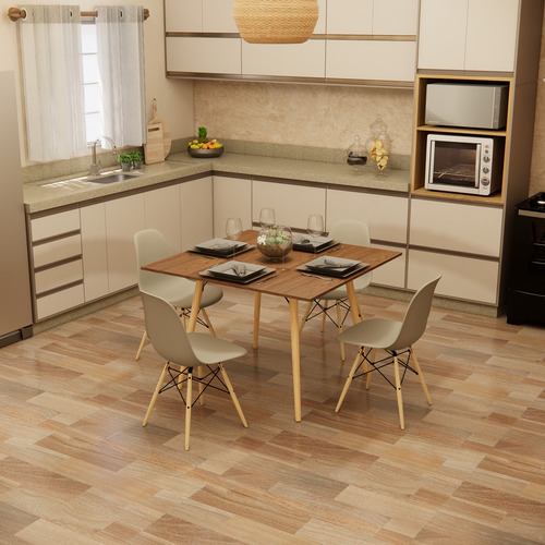 Mesa Sala De Jantar Cozinha Quadrada 4 Lugares 90 Cm Pés Madeira Tampo Freijó