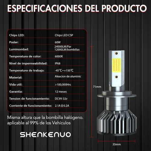 24000lm,- Kit De Focos Led H7 Luz Alta Y Luz Baja Canbus