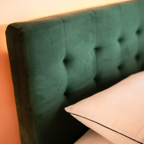 Cama Individual Roomi Livy Base Plegable Y Cabecera Color Verde Velvet