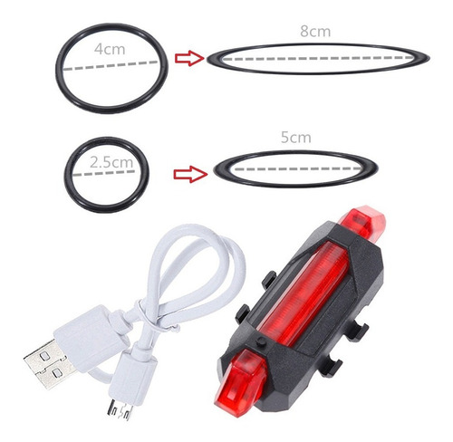 Imagen 5 de 10 de Kit Luz Bicicleta Led Usb Recargables Del + Trasera + Linga