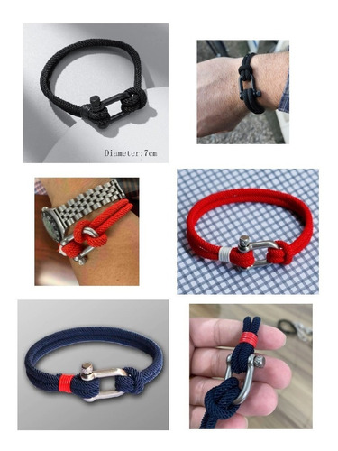 Pulsera De Hebilla Metálica Hilo Rojo Negro Azul Protección