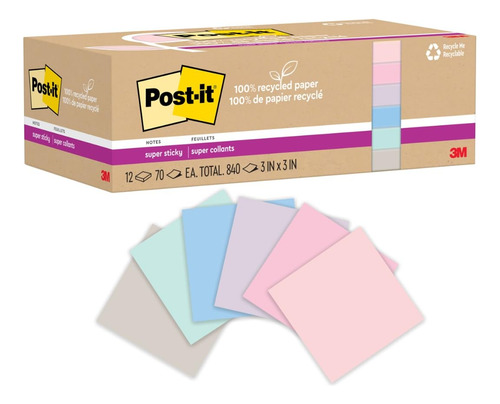 Sticky Notes Post-it Wanderlust Pastels 100% Recycled Paper
