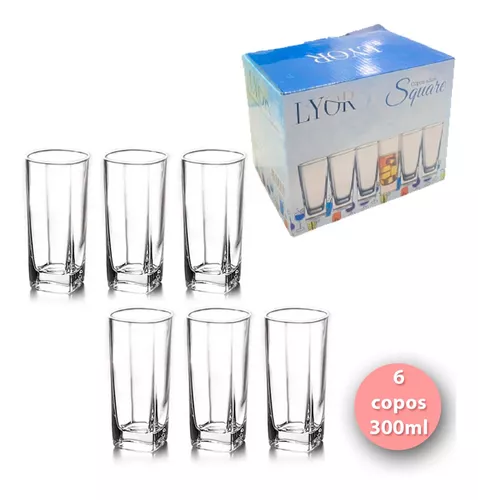 Jogo De Copos Vidro 300 Ml Conjunto 6 Peças Agua Suco Soda