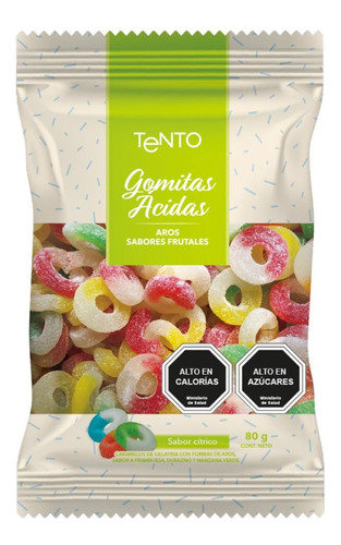 Gomitas Acidas Tento Aros Sabores Frutales 80 G