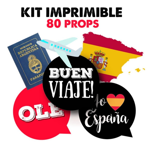 Kit Imprimible Props Viaje Despedida España - 80 Unidades