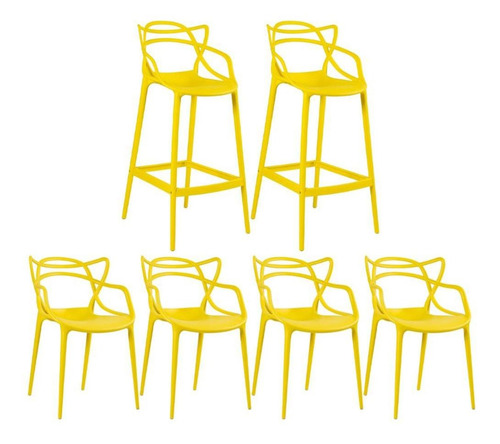 Kit Jantar Allegra  4 Cadeiras E 2 Banquetas Ana Maria Cores Cor da estrutura da cadeira Amarelo