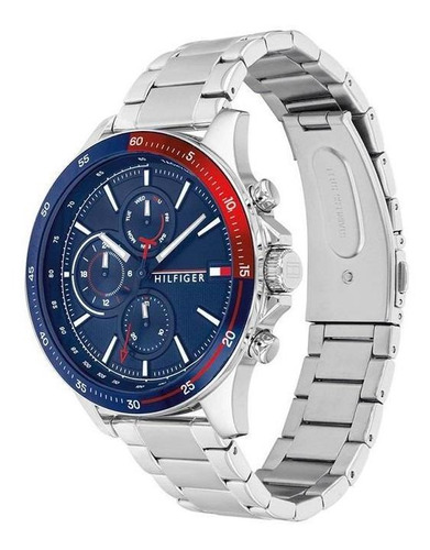 Reloj de pulsera Tommy Hilfiger Bank 1791718, analógico, para hombre color plateado