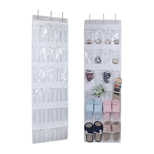 2 Pack Over The Door Shoe Organizer, 24 Clear Pockets H...