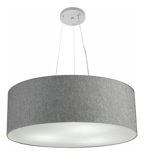 Lustre Pendente Cilíndrico Vivare Iluminação Md-4010 Cúpula em Tecido 60x21cm Rustico Cinza Bivolt