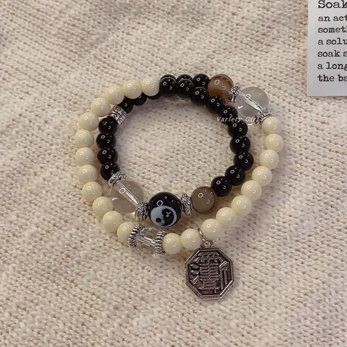 Pulsera Retro Con Cuentas De Doble Capa, Elegante Estilo Tai