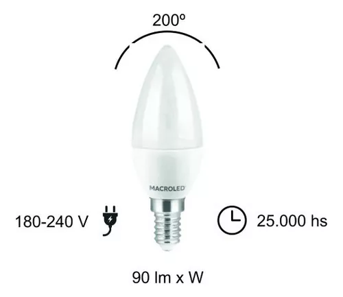 Bombilla LED 6W E14 C37 270º vela en luz cálida,fría o neutra - Minaled