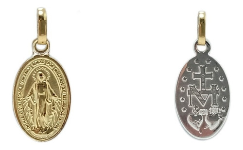 Medalla Virgen Milagrosa - Plata Con Frente En Oro 18k- 14mm