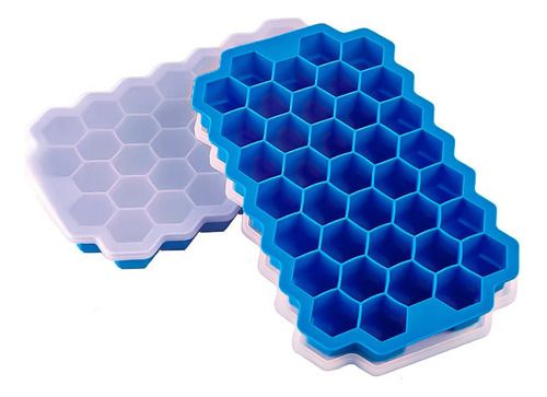Hielera De Silicona Con Tapa Forma Panal Hexagonal 37 Cubos Azul