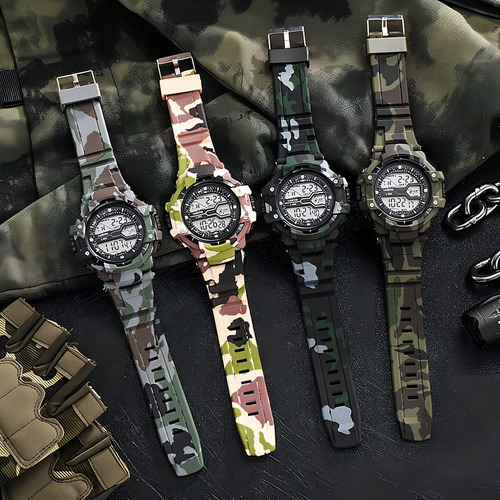 Reloj Tácticos Deportivos Mimetizados Multifuncional Correa Mimetizado Café