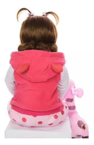 Boneca Bebe Reborn Realista de Silicone NPK 48cm e Girafinha