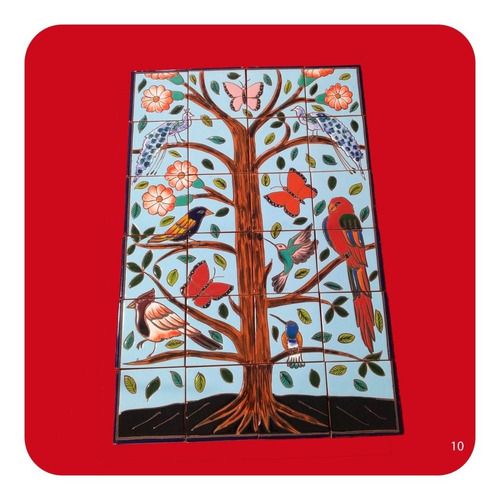 Imagen 3 de 3 de Mural Retablo Talavera Poblana Árbol Primavera 65x43 Cm M10
