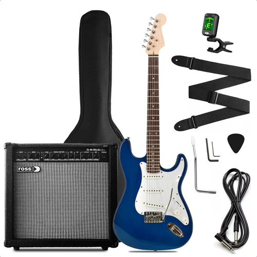 Kit Guitarra Electrica Strato Amplificador 50w Accesorios Color Metallic Blue Material Del Diapasón Palo De Rosa Orientación De La Mano Diestro