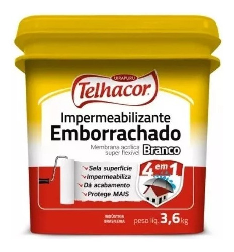Tinta Impermeabilizante Emborrachada Telhacor 4em1 3,6kg