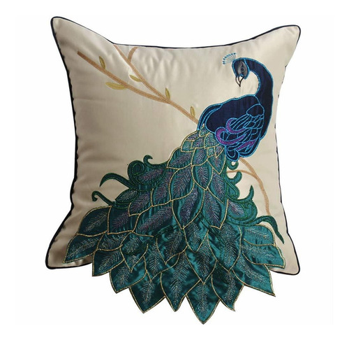 Vctops Elegante Funda Almohada Decorativa Pavo Real Bordada