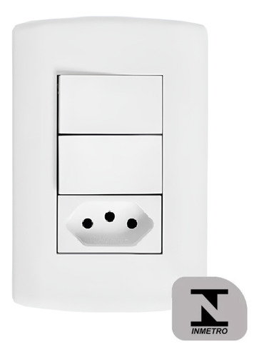 Kit 10 Conj. Interruptor 1 Tecla 1 Tomada Modular Branca 10a
