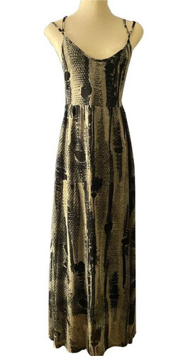 Vestido Largo Forrado Beige Negro Talle A La Cintura Zucca