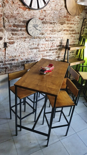 Imagen 6 de 8 de Mesa Barra Apoyo 120x60 + 4 Taburetes Respaldo Industrial