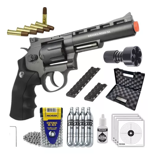 Revolver 38 De Pressão Gas Co2 6 Tiros 4 Oxidado Rossi Full Metal M701  4,5mm 