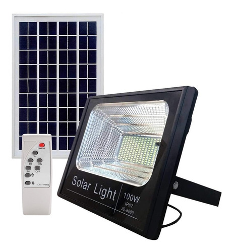 Foco Led 100w Luz Fría Ip67 Panel Solar Batería Y Fotocélula