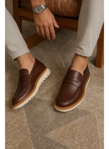Mocassim Tratorado Casual Marrom Moderno Sola Alta