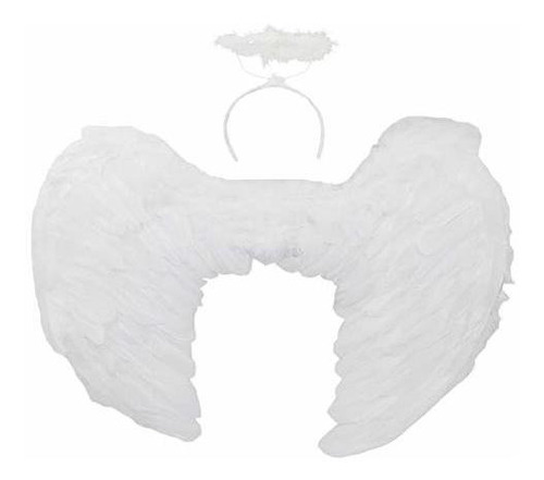 Conjunto De Alas De Ángel Y Halo De Plumas Blancas, Bl...