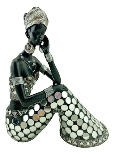 Figura Mujer Africana Sentada 20cm Espejos Moderno Deco Zn