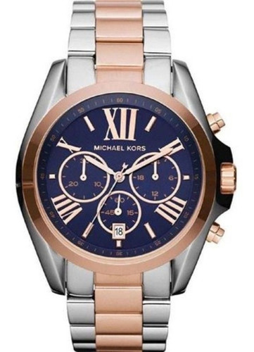 Relógio Michael Kors Bradshaw Mk5606 Misto Rose Original Cor da correia Prata - Rose Cor do bisel Prata - ROse Cor do fundo Azul