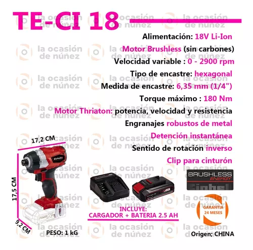 Einhell Power X-Change TE-CI 18/1 Li - Destornillador de impacto con  velocidad variable, solo herramienta