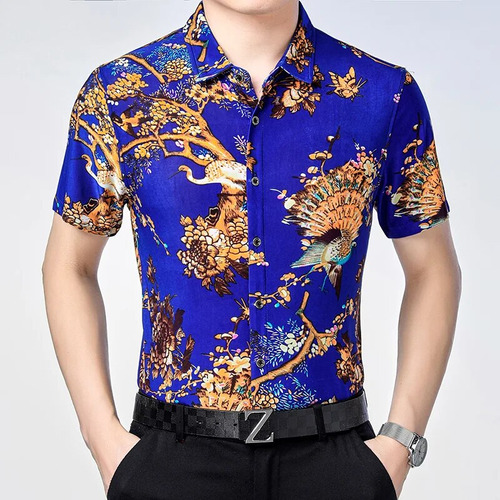 Camisa Suave Estampada De Verano Para Hombre, Ropa Elegante