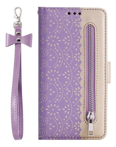 Funda Encaje Para iPhone Funda Protectora Celular Tipo Carte Color Violeta iPhone X