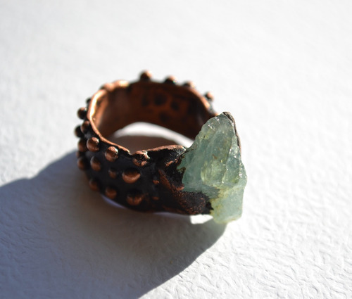 Imagen 6 de 10 de Anillo Piedra Preciosa Natural Aguamarina Con Cobre,