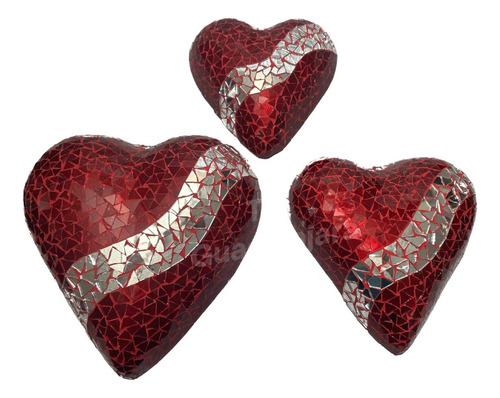 3 Corazones De Vitromosaico Rojo Adorno Decoración Amor