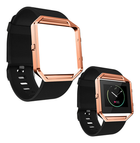 Correa De Reloj De Silicona Con Marco De Metal Para Fitbit B