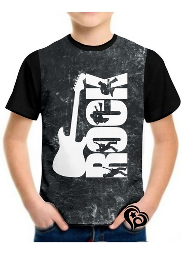 Camiseta Rock N Roll Masculina Infantil Blusa Guitarra Est1