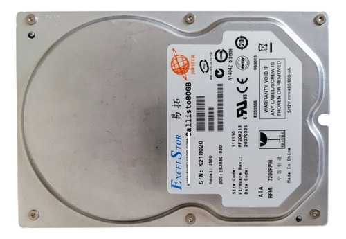 Hard Disk Hd Antigo Excelstor Jupter 80gb Ide Muito Raro Pc