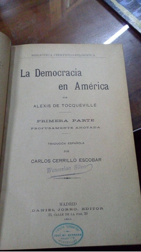 Libro La Democracia En América 2 Tomos Tocqueville