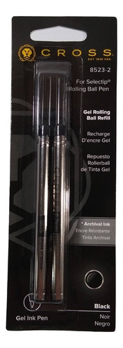 Tanque Repuesto Cross Roller Tinta Gel Blister X 2 U Color de la tinta Negro (8523-2) Color del exterior Plateado