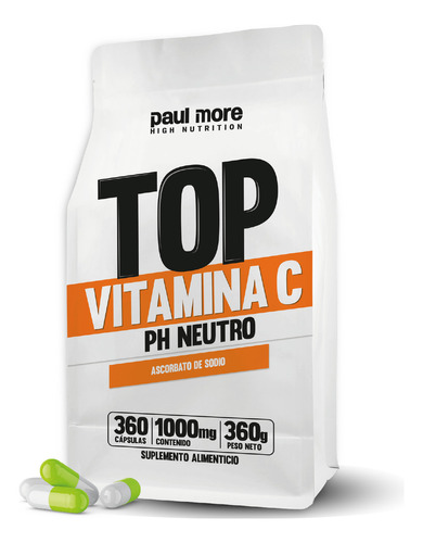 360 Capsulas De 1 Gr. Vitamina C Ph - Neutro (no Acida)