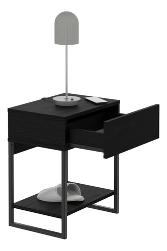 Mesa De Luz Minimalista Moderna MLM050 1 Cajon Y 1 Estante Para Cuarto Dormitorio Dielfe Color Negro