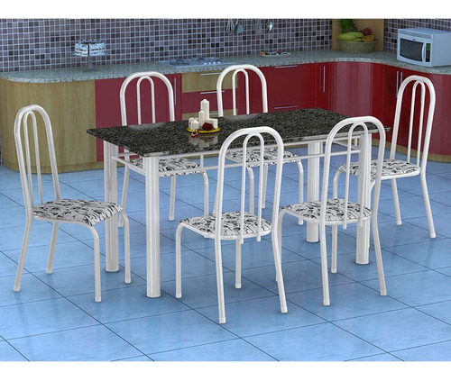 Conjunto De Mesa Granada Com 6 Cadeiras Madri Branco E Fl