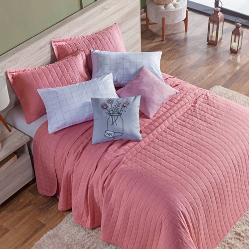 Kit De Cama Colcha Cobre Leito Casal Percal 200 Fios 7 Peças Cor Rosê Garden