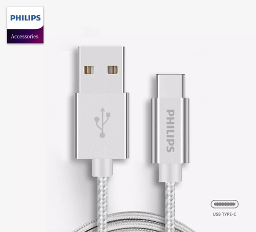 Cable USB tipo C de la serie Premium DLC2528n de Philips, aluminio, color plateado