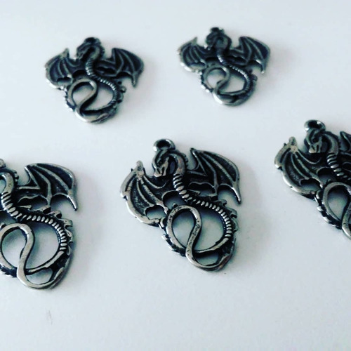 10 Dijes Dragon Dragones Metal Para Collar Aros  