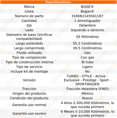 (1) Amortiguador Gas Izq/der Del Bora L5 2.5l 06/10 Boge